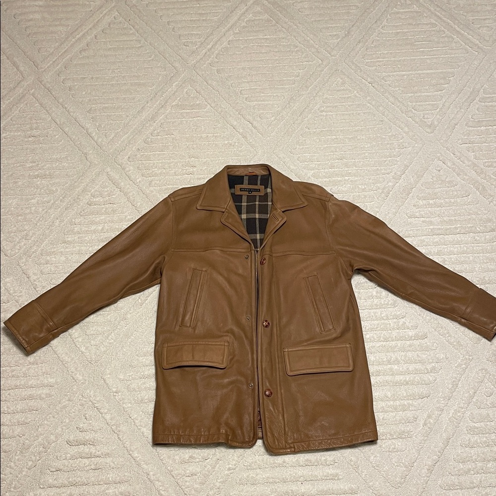 Perry Ellis Men’s Light Brown Leather Jacket